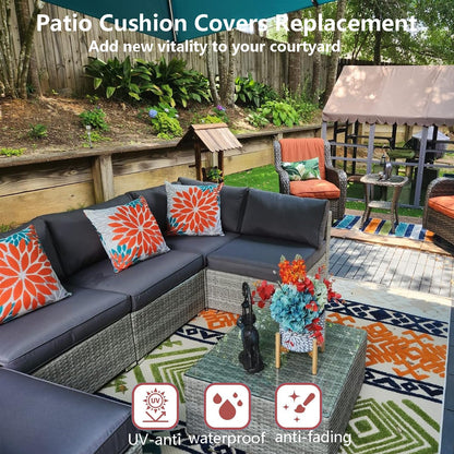 Oslimea Outdoor Cushion Covers Replacement 22x20x4 inch 2Pack Patio Furniture Cushion Seat Cover Waterproof Washable Sofa Couch Chair Slipcover Furniture Protector, Black, Halloween Decoration