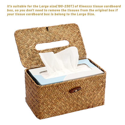 Sumnacon Tissue Box Cover Large Rectangle Tissue Box Seagrass Tissue Box Holder Woven Tissue Holder Decorative Tissue Cover for Bathroom Tissue Box Cover Rectangular for Home Office Table Coffee