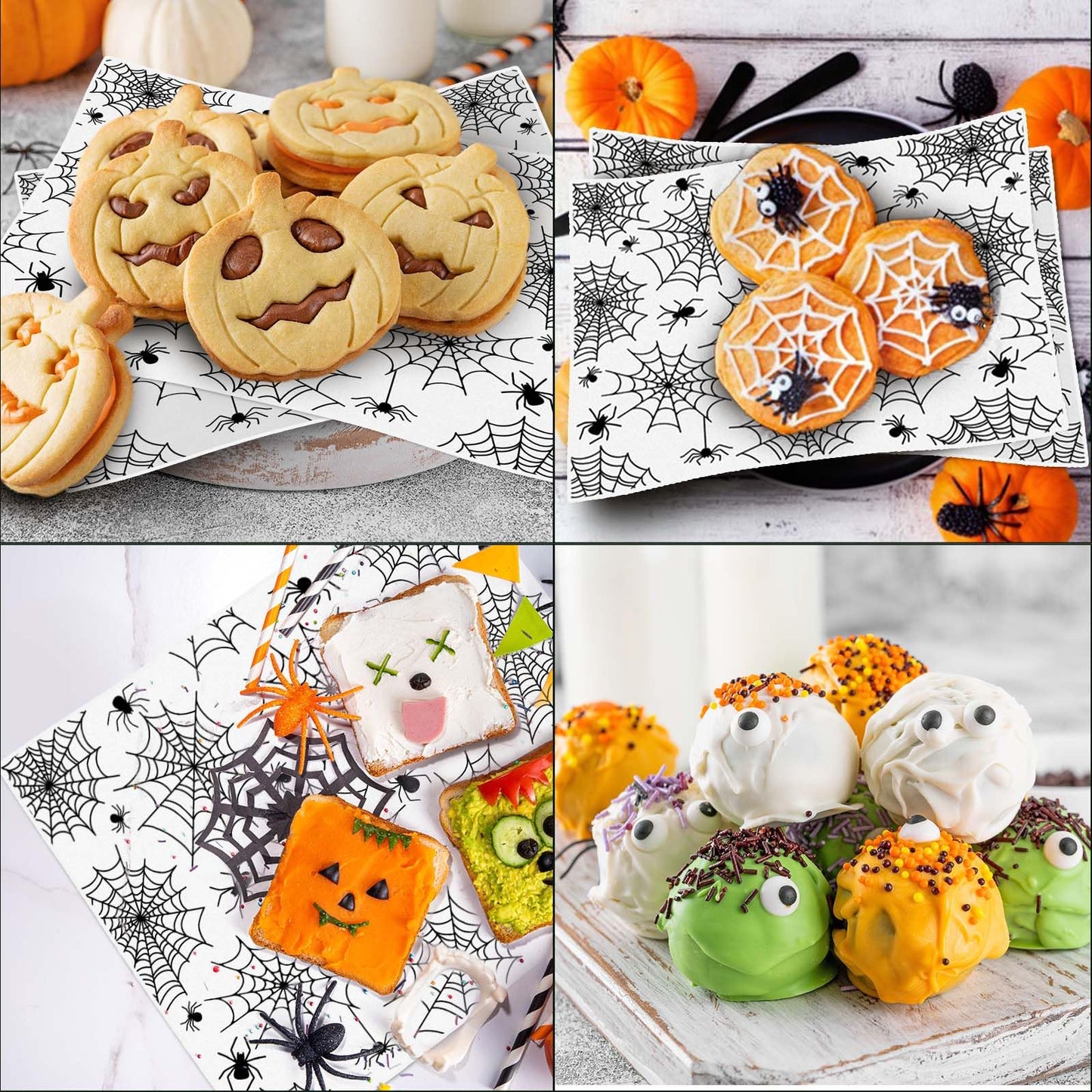 Sanixin150 Pcs Halloween Wax Paper Sheet Spider and Web Food Deli Paper Waterproof Greaseproof Vintage Sandwich Picnic Liners Wax for Picnic Party Kitchen Supplies