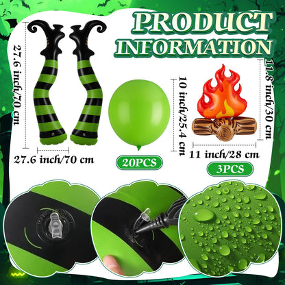 Soulchen 32 Pcs Halloween Witch Trunk or Treat Car Decor Kit Witch Cauldron Banner Inflatable Legs Fake Campfire Camping Balloon Prop Yard Halloween Wizard Garage Trunk or Treat Car Supplies(Green)