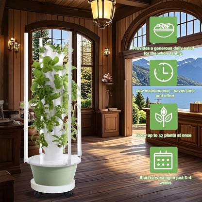 Hydroponics Growing System Kit with LED Grow Lights,8-Layer Vertical Garden Tower, 32 Pods Large Planting Sites, 8 Gallon Indoor Growing System for Vegetables, Herbs & Tomatoes, Pump&Dual Timer