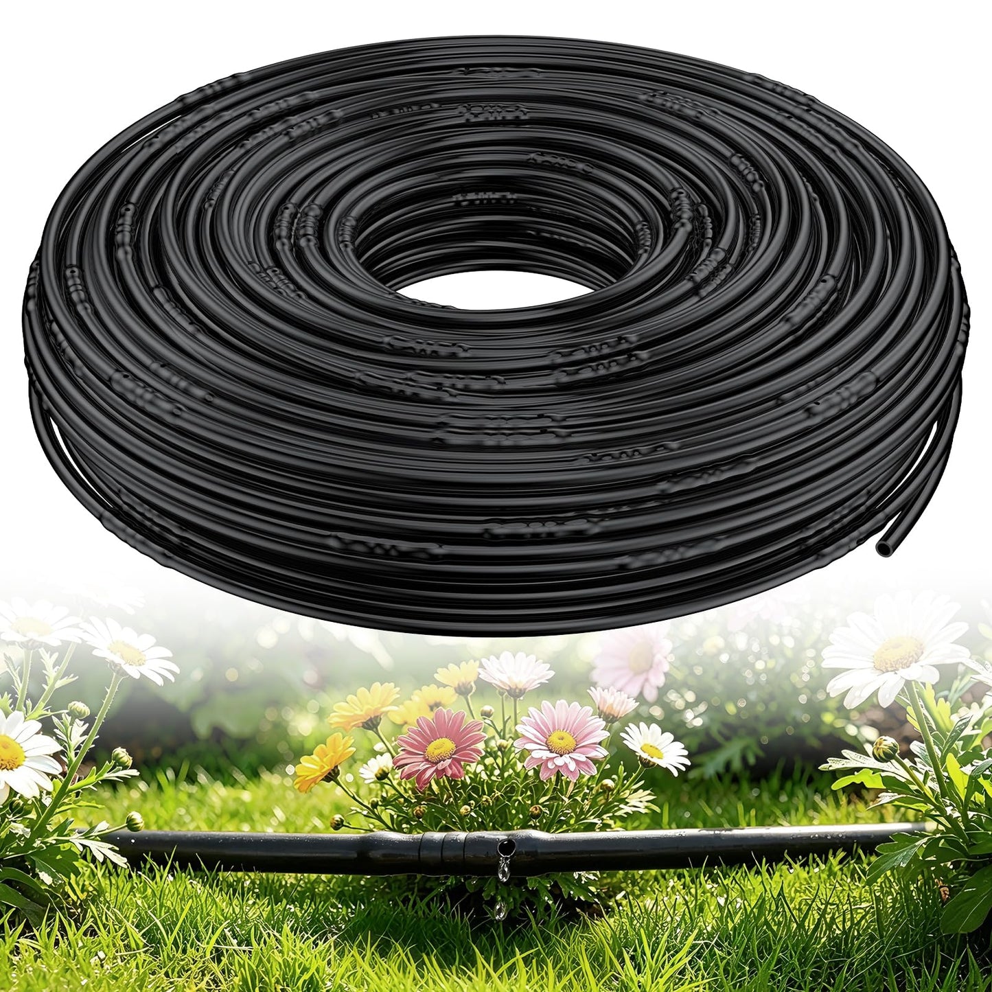 Pawfly 200 ft. 1/4" PE Irrigation Dripline Tubing, Black Polyethylene Distribution Line, Quick-Connect Compatible Drip Hose for Small Garden & Potted Plants