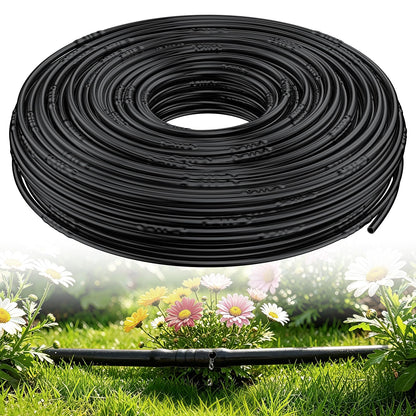 Pawfly 200 ft. 1/4" PE Irrigation Dripline Tubing, Black Polyethylene Distribution Line, Quick-Connect Compatible Drip Hose for Small Garden & Potted Plants