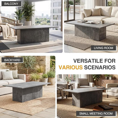 HNY Coffee Table and End Table Set of 2 Modern Square Nesting Coffee Table Grey Wooden Side Table Concrete Texture Finish for Living Room, Reception Room, Home Office,Industrial Minimalist