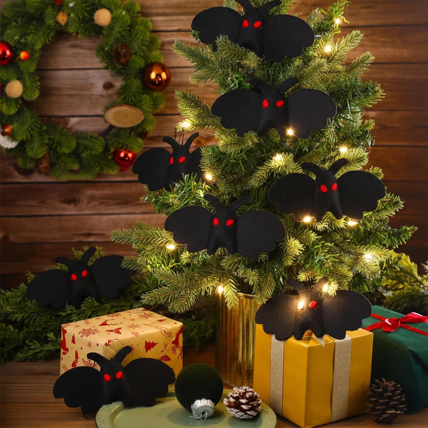 Jenaai 12 Pcs Mothman Christmas Tree Ornament Creepy Goth Stuffed Mothman Animals Decoration Dark Theme Bat Shape for Xmas Tree Fireplace Hanging Home Ornaments Party Gifts (Cute Style)