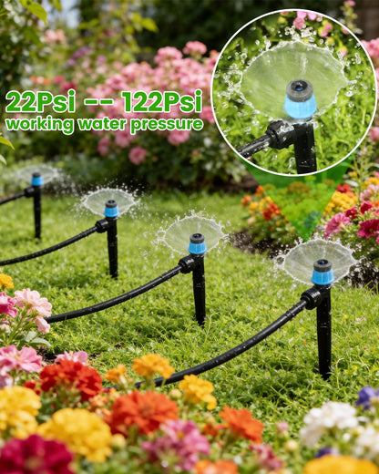 Landtouch 36Pack Drip Irrigation Parts, Quick Connect 1/4" Adjustable 360° Emitter Sprinklers with 6" Stake, Easy-Clean for Garden & Farm Irrigation Systems
