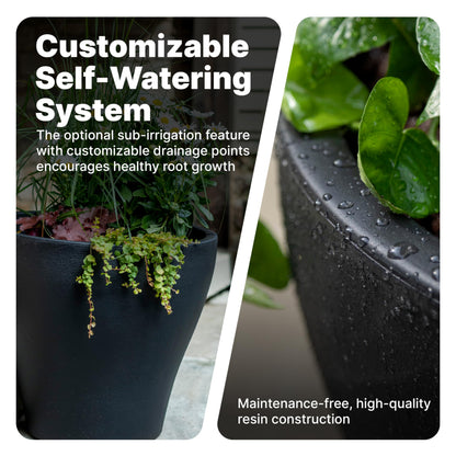 Step2 Fernway Round Planter, Large Planters for Outdoor Plants, Gardening and Flower Pot for Patio or Porch, Efficient Drainage, Durable Plastic, Onyx Black, 2-Pack