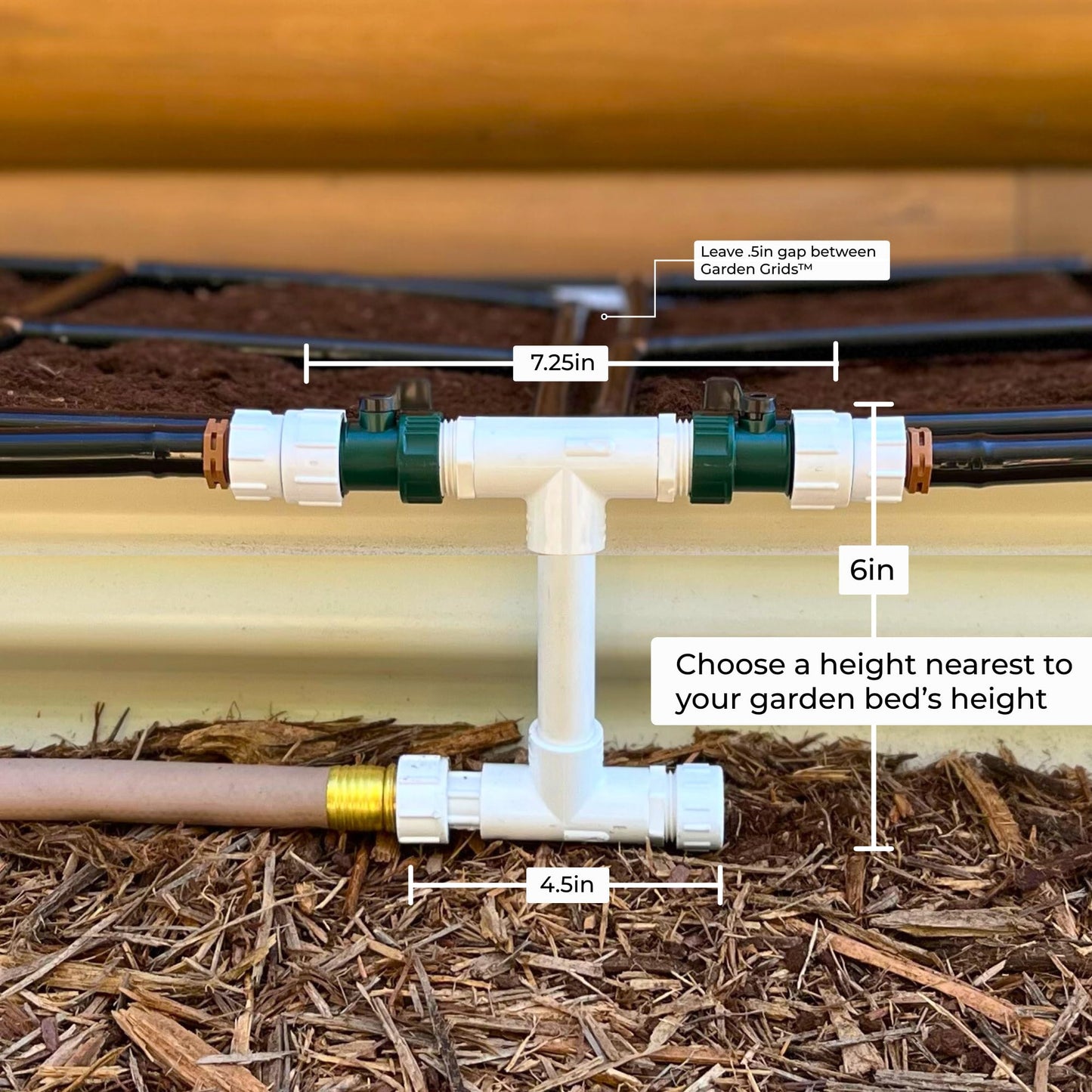 Garden Grid Manifold - 6" Tall, Double Style | Link All of Your Garden Grids So They Water Together | Ideal for Side-By-Side Garden Grid Connections