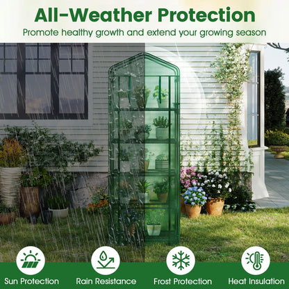 Giantex Mini Greenhouse Indoor Outdoor, 27" x 19" x 75" Portable Plant Grow House with 5 Tier Shelves, PE Cover, Roll-Up Zipper Door, Rustproof Elector-Coating Metal Frame for Patio Balcony Garden