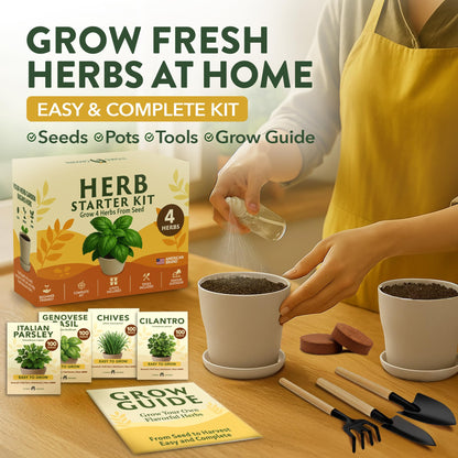 HOME GROWN Herb Garden Planter Indoor Kit – Unique Christmas Gift for Adults, Men, & Women - Grow 4 Heirloom Herb Seeds on Kitchen Window – Beginner DIY Craft & Hobby Gardening Gift for Plant Lovers
