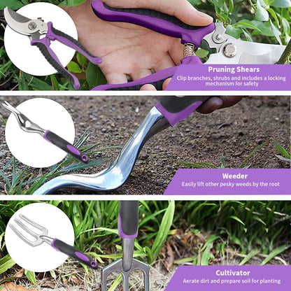 Covacure Gardening Tool Set - 11 Piece Aluminum Alloy Steel Hand Tool Starter Kit with Garden Bag, Outdoor Tool, Heavy Duty Gardening Work Set, Gardening Gifts for Women and Men