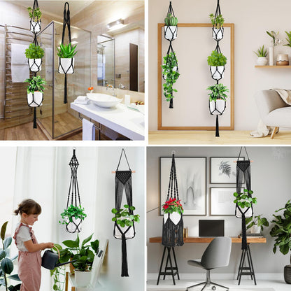 Macrame Plant Hangers, 6Pack Hanging Plant Holders Indoor w/ 6 Set Hooks Handmade Cotton Rope Plant Hangers Set Flower Pots Holder Stand Boho Home Decor Hanging Planters for Indoor Outdoor Plants