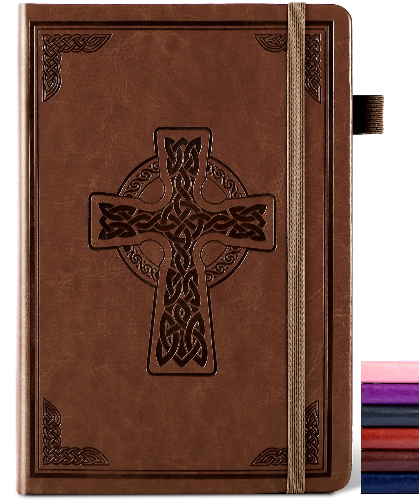 CAGIE Leather Lined Journal Notebook for Men & Women, Debossed Cross, 320 Pages 100 GSM Thick Paper, A5 Hardcover Journaling Notebooks for Writing, 5.7'' X 8.3'' Diary, Brown