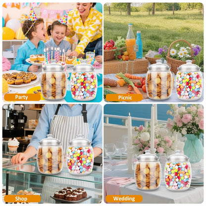 Dovesail 2 Pack 128 oz Candy & Cookie Jar Plastic Jars with Lids, Airtight Candy Jar Unbreakable, Decorative Kitchen Storage Jar, Clear Food Storage Canister for Pet Food