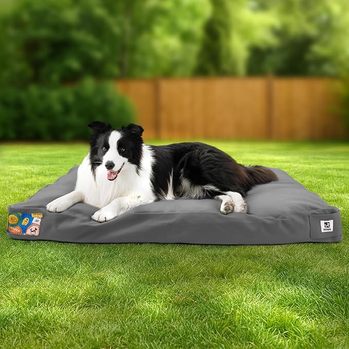 Sytopia 36 Inch Canvas Outdoor Dog Bed for Large Dogs, Durable Dog Bed with Waterproof Machine Washable Removable Cover, Indoor Patio Pet Pad for Crate, Dark Grey