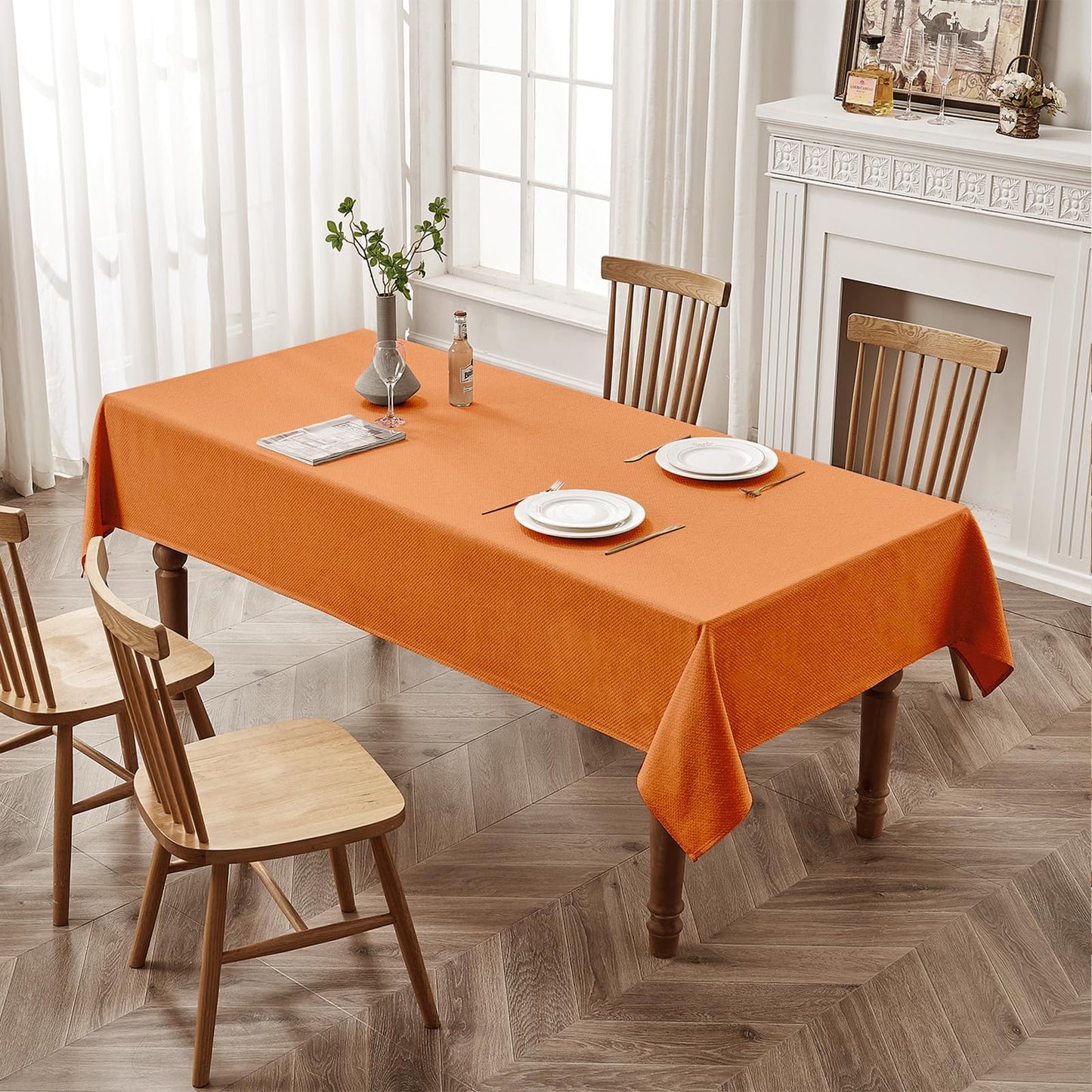 BALCONY & FALCON Rectangle Tablecloth Jacquard Style Water Resistant Table Cover for Autumn Fall Harvest Halloween Thanksgiving Party Dining Kitchen (Pumpkin, 55 x 95 inch)