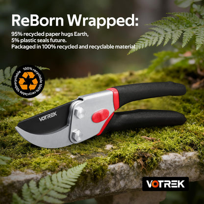 VOTREK® 8.5” Pruning Shears, Professional Garden Pruner with Jam-Proof Spring & Ever-Sharp SK5 Blade, Ergonomic Bypass Clippers for Rose, Tree Trimming, Heavy Duty Bonsai Scissor for Weak Hand