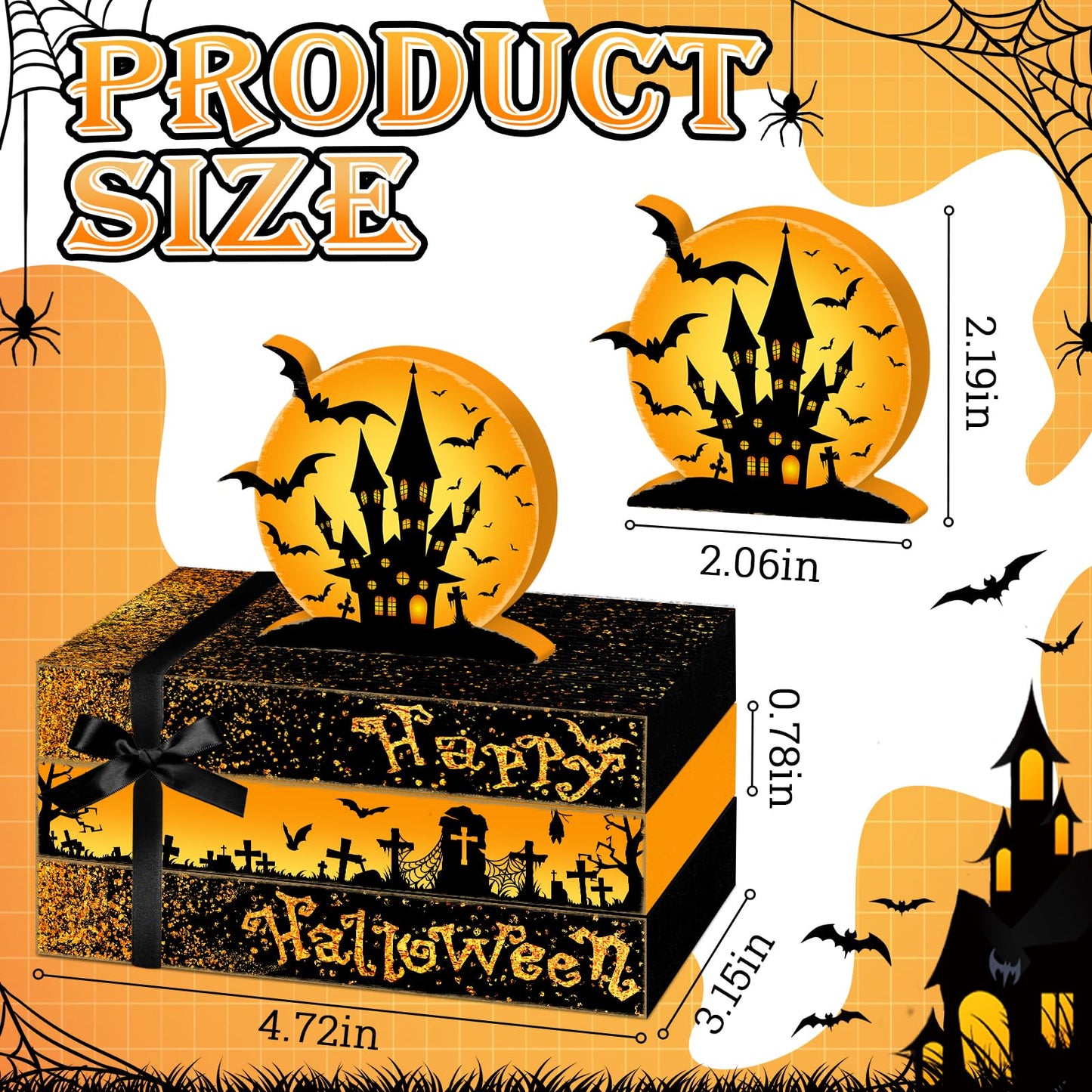 Culudea 4 Pcs Halloween Decorations for Home Castle Table Decor Halloween Bat Wooden Faux Book Stack Sign Tiered Tray Decor Spooky Centerpiece for Home Shelf Mantel Entryway Office Party
