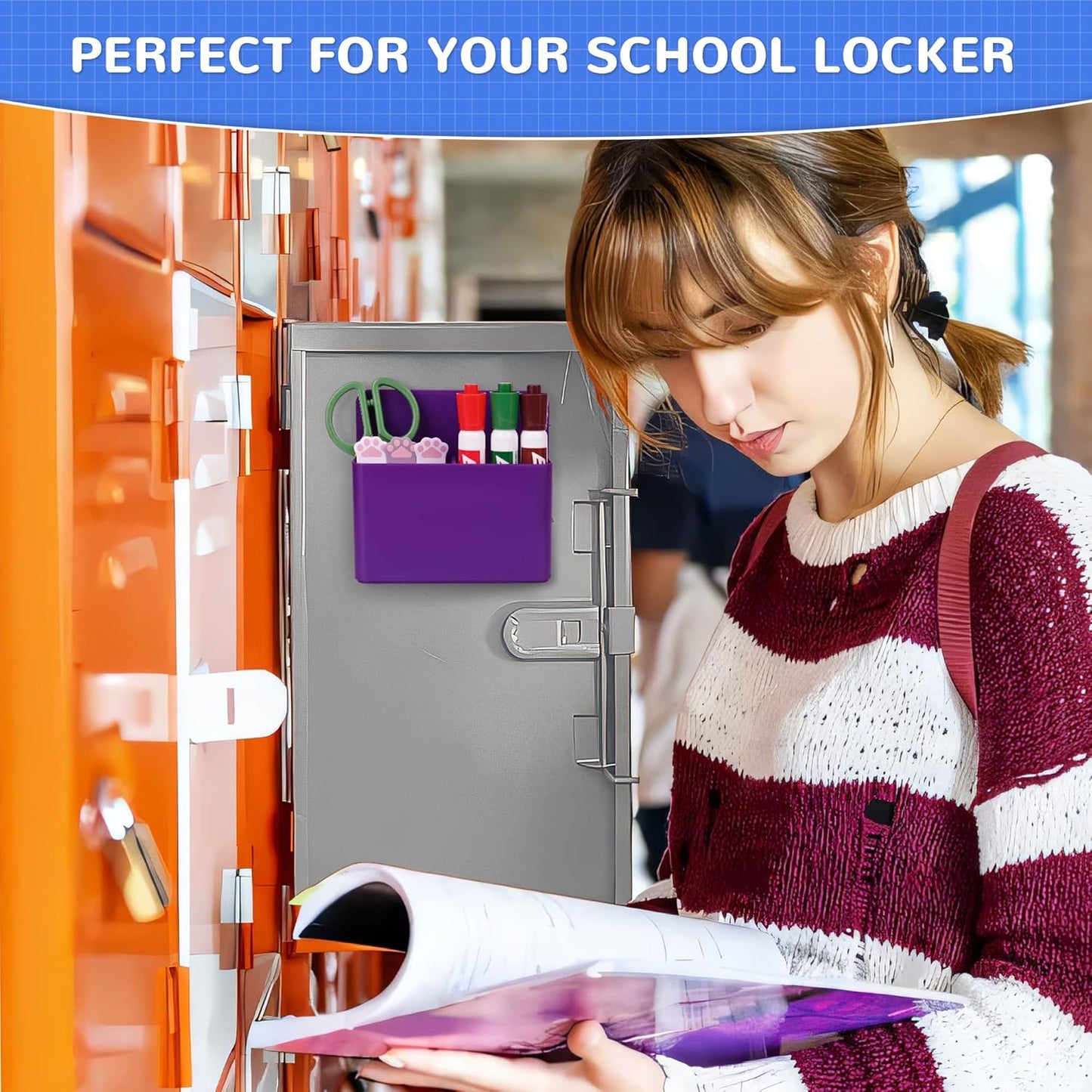 Magnetic Dry Erase Marker Holder, Magnetic Pen Marker Holder for Whiteboard, Fridge, Locker Accessories, School, Office, Home, Magnet Pen Cup,1 Pack, Purple
