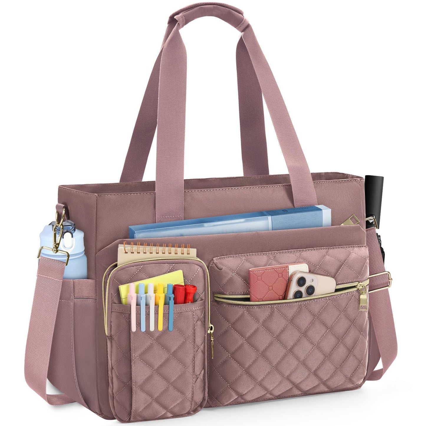 SDYSM Teacher Tote Bag 15.6 inch Laptop Bag Work Bags for Women Nurse Tote Professional Computer Messenger Shoulder Bags Laptop Briefcase for Office, College, Nursing, Dusty Pink