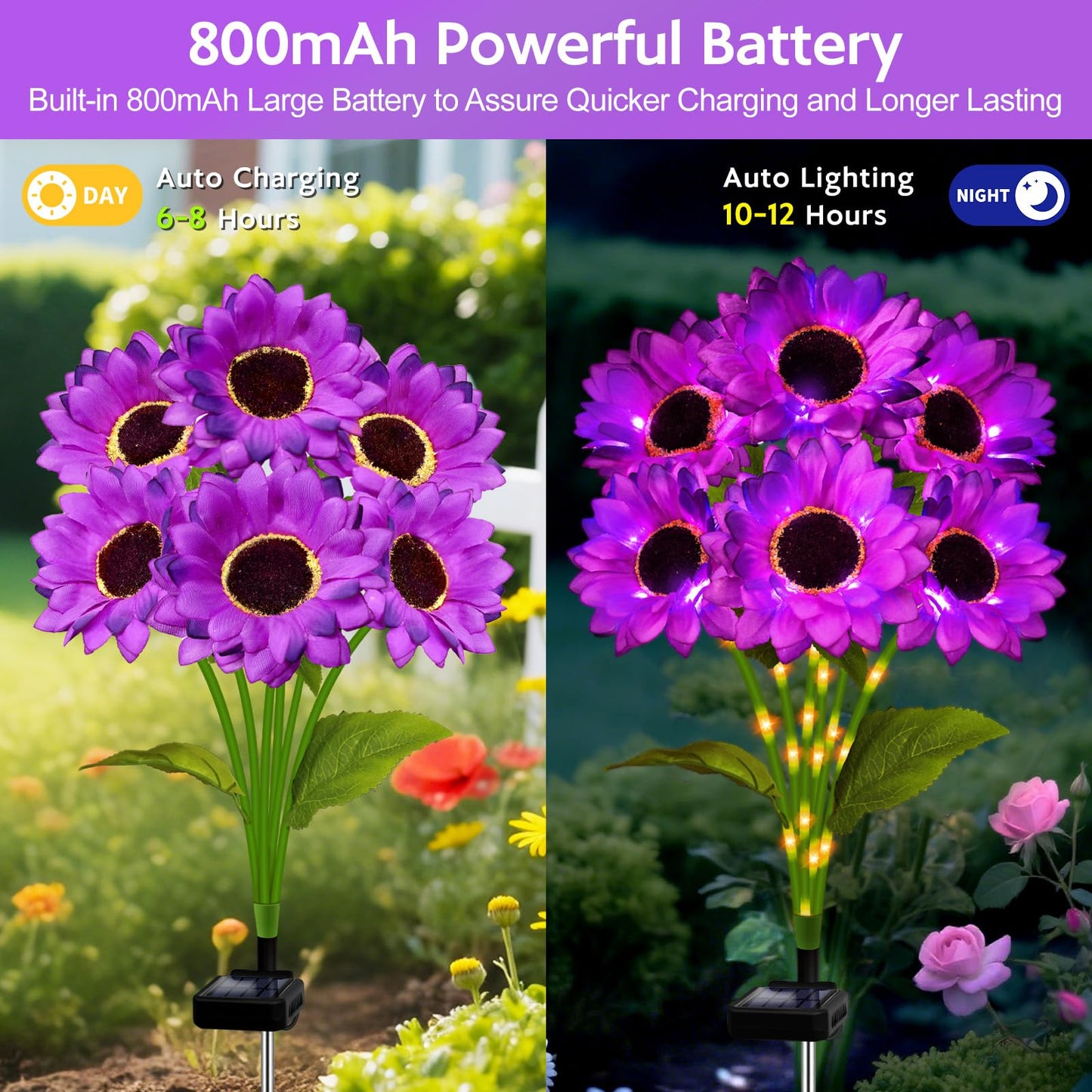 Solar Sunflower Lights Outdoor Garden Decor, 4 Pack Solar Purple Flowers Lights with 24 Sunflowers, Waterproof Fall Decor Stake Decorative Light Auto ON/Off for Garden Yard Patio, Gift for Women