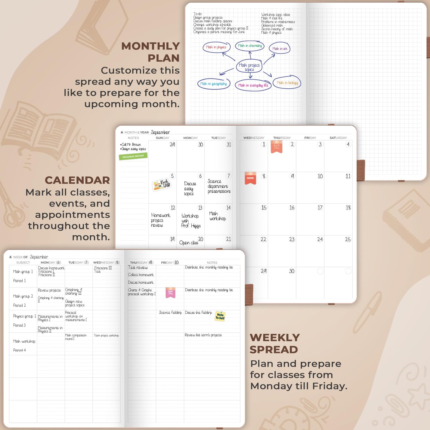 Clever Fox Teacher Planner – School Year Planner with Calendars & Lesson Plans – Teacher Plan Book for Classroom & Homeschool Organization - Undated, A5 Size, Hardcover (Rose Gold)