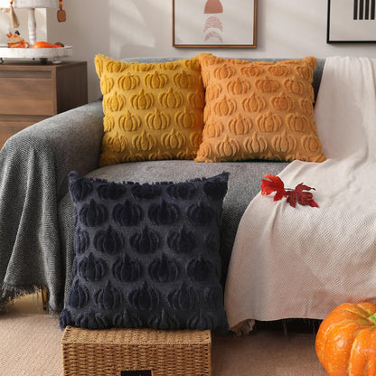 DFXSZ Fall Pillow Covers 18x18 Set of 2 Fall Decorations Light Orange Pumpkin Throw Pillow Cases Soft Plush Faux Fur Wool Couch Cushion Case for Chair Sofa Bedroom Living Room Home Decor PTK02D18