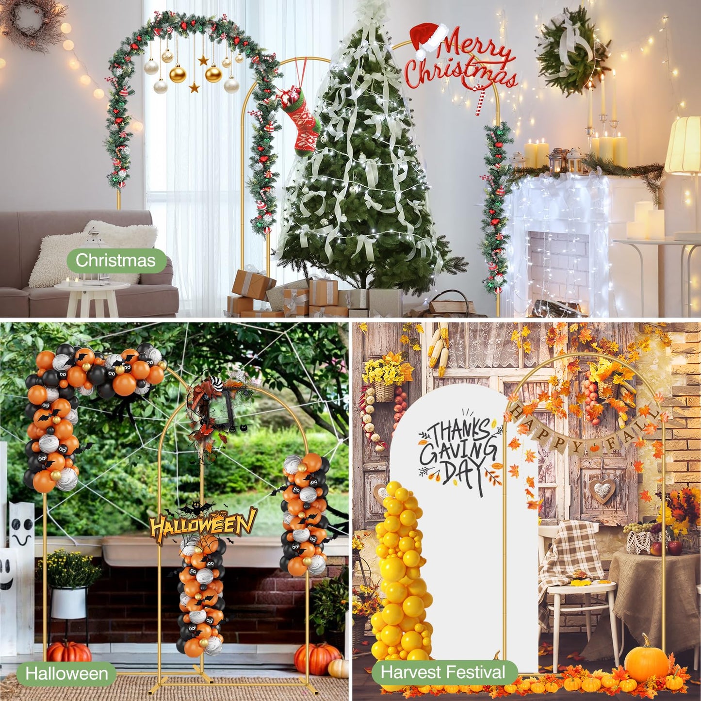 Metal Arch Backdrop Stand 7.2FT+6FT Wedding Arch Backdrop Stand Set of 2 Gold Arch Backdrop Stand for Valentines Day Party Wedding Ceremony Baby Shower Birthday Floral Balloon Decration