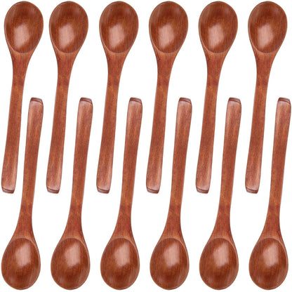 HANSGO 12PCS Small Wooden Spoons, 5 Inches Honey Spoon for Tea Coffee Jam Bath Sugar Salts Spices Condiment, Kitchen Stocking Stuffers (Dark Brown)