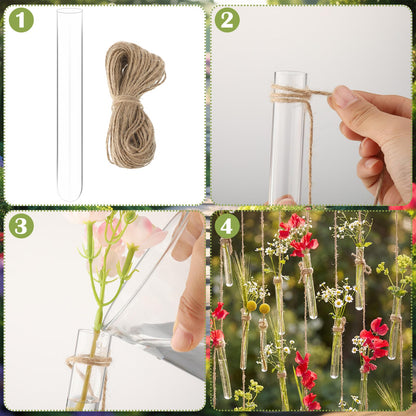 Hillban 24 Pcs Spring Party Decoration Plant Propagation Tubes Plastic Wall Planter Hanging Vase Propagation Station with Rope for Hydroponic Rustic Spring Home Garden Birthday Wedding Tea Party Decor
