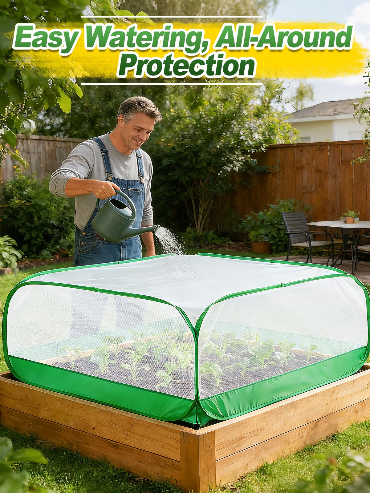 Pop Up Garden Netting for Square Raised Beds - 4'L x 4'W x 2'H Ultra Fine Mesh Net Plant Cover with 8 Stakes, Protection for Vegetables Fruit from Birds Pests