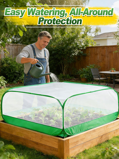 Pop Up Garden Netting for Square Raised Beds - 4'L x 4'W x 2'H Ultra Fine Mesh Net Plant Cover with 8 Stakes, Protection for Vegetables Fruit from Birds Pests