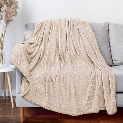 Waffle Knit Textured Throw Blanket Soft for Couch, Sofa, Twin Bed, Kids, Adults, 50” x 60” Chenille Knit Blanket, Boho Throw Blanket for Home Decor 250 GSM (Creamy White)