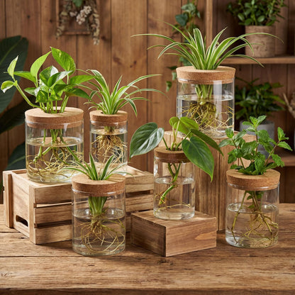 Ferrochef 6 Pcs Glass Plant Propagation Stations (2 Large + 2 Medium + 2 Small) Hydroponic Flower Vases Desktop Plant Terrarium Jar for Cuttings, for Living Room, Bedroom, Home Decoration