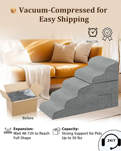Dog Stairs for Bed, 22.8" H 5-Step Dog Steps for High Bed & Car, Non-Slip Stable Pet Stairs for Small Dogs, Gentle Climb Design, Foldable Pet Steps that Double as Cozy Pet Bed for Resting