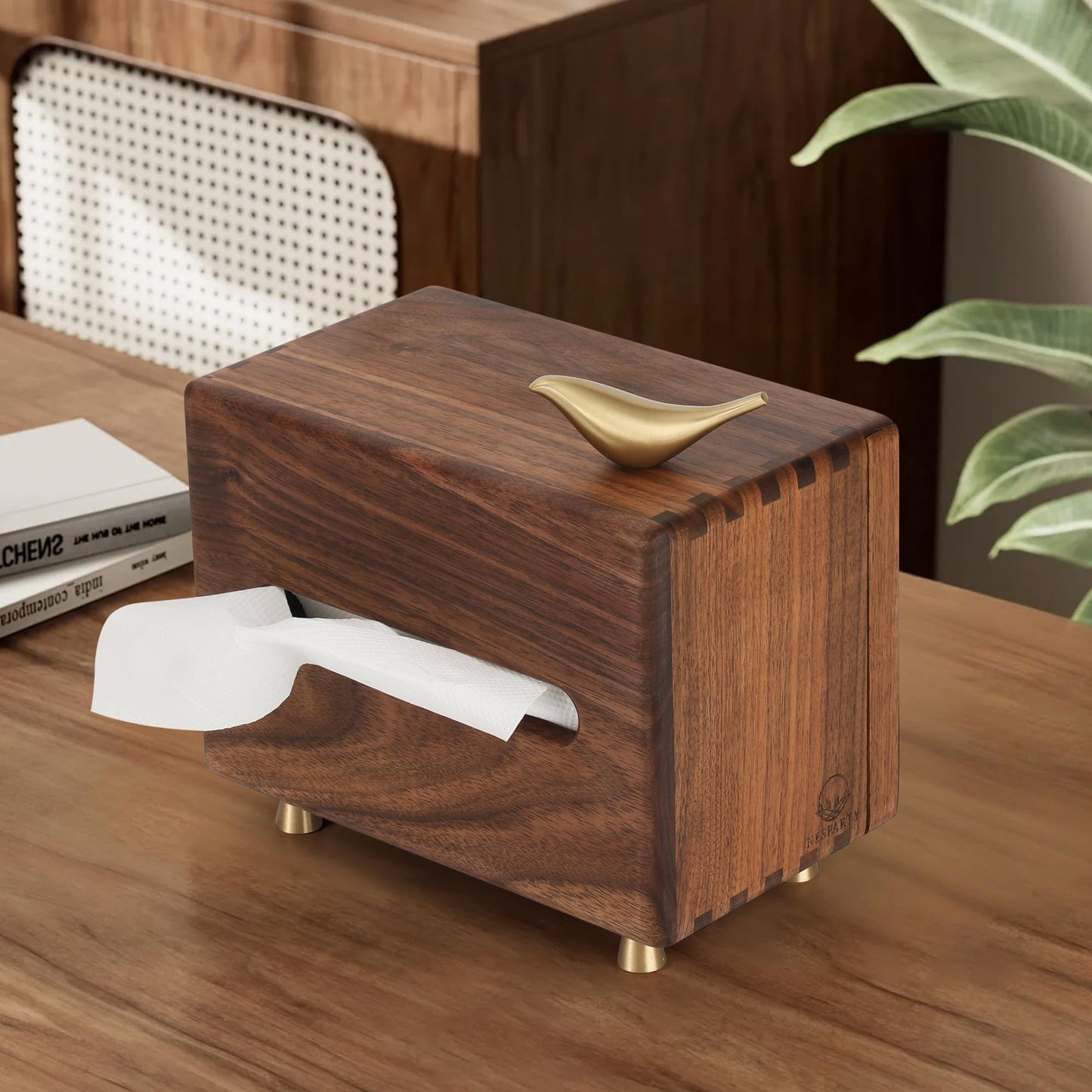 Black Walnut Wood Rectangle Tissue Box with Copper Bird Decor, Tissue Box Cover, Modern Style, Bedroom, Study Room, Office, Unique Gift idea of Elegant Copper Birds for Home Decor