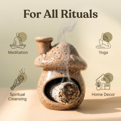 Zynzthos Mushroom Incense Holder, Ceramic Palo Santo Holder – Suitable for Burning Sage & Palo Santo - Mini Chimenea-Style Burner, an Incense Burner for Spiritual Meditation, Yoga or Home Decoration