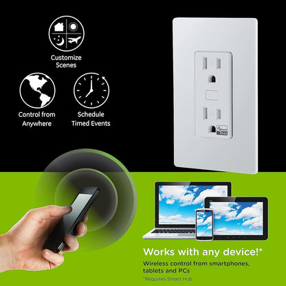Enbrighten Z-Wave Plus Smart Receptacle, Works with Alexa, Google Assistant, Tamper-Resistant, 1 Z-Wave Outlet & 1 Always On Outlet, Hub Required, White, Smart Outlet, Lamps, Small Appliances, 55256