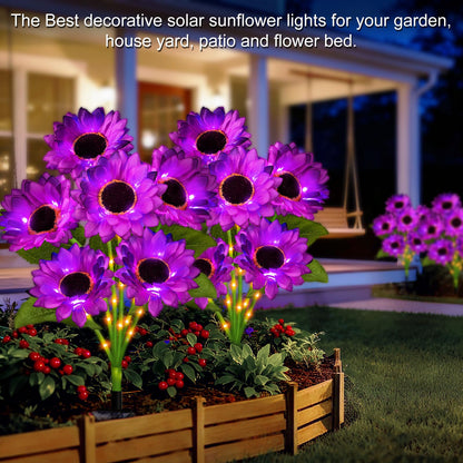 Solar Sunflower Lights Outdoor Garden Decor, 4 Pack Solar Purple Flowers Lights with 24 Sunflowers, Waterproof Fall Decor Stake Decorative Light Auto ON/Off for Garden Yard Patio, Gift for Women