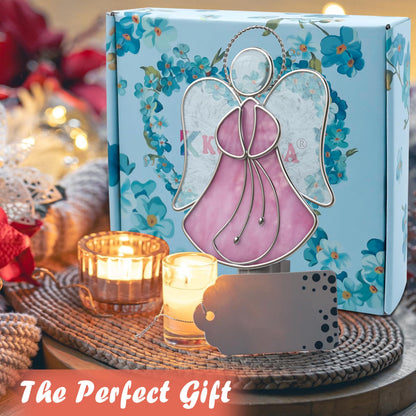 KUNDGLA Pink Angel Night Lights Plug into Wall,Stained Glass Plug in Night Light for Wall Socket Decorative Nightlight for Bedroom Hallway Kitchen Home Gifts for Mom Mother`s Day Birthday Christmas