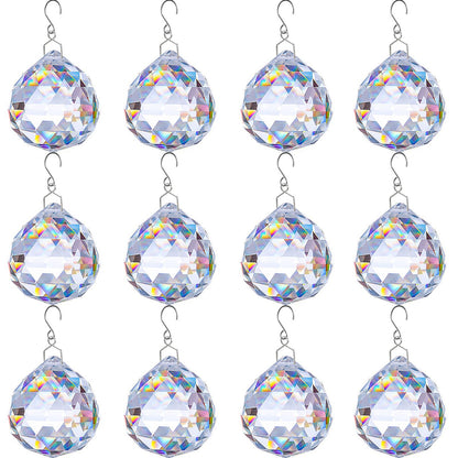 12 PCS Clear Crystal Glass Prism Suncatcher, Christmas Balls Ornaments, Rainbow Pendants Maker, Hanging Crystals Prisms for Windows, Xmas Tree Decorations for Home Decor