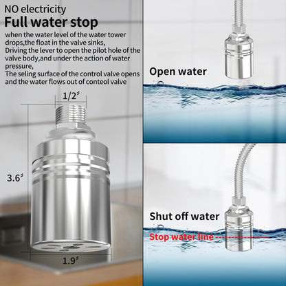 1/2" to 3/4" 1" Water Mini Float Valve,304 Stainless Steel Fully Automatic Level Controller Valve for Wate Tank, Livestock Troughs, Pool, Distiller