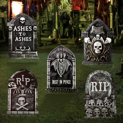 17inch Halloween Tombstones Decorations 5PCS Halloween Graveyard Decoration Outdoor, Plastic Halloween Gravestones Headstone Yard Signs