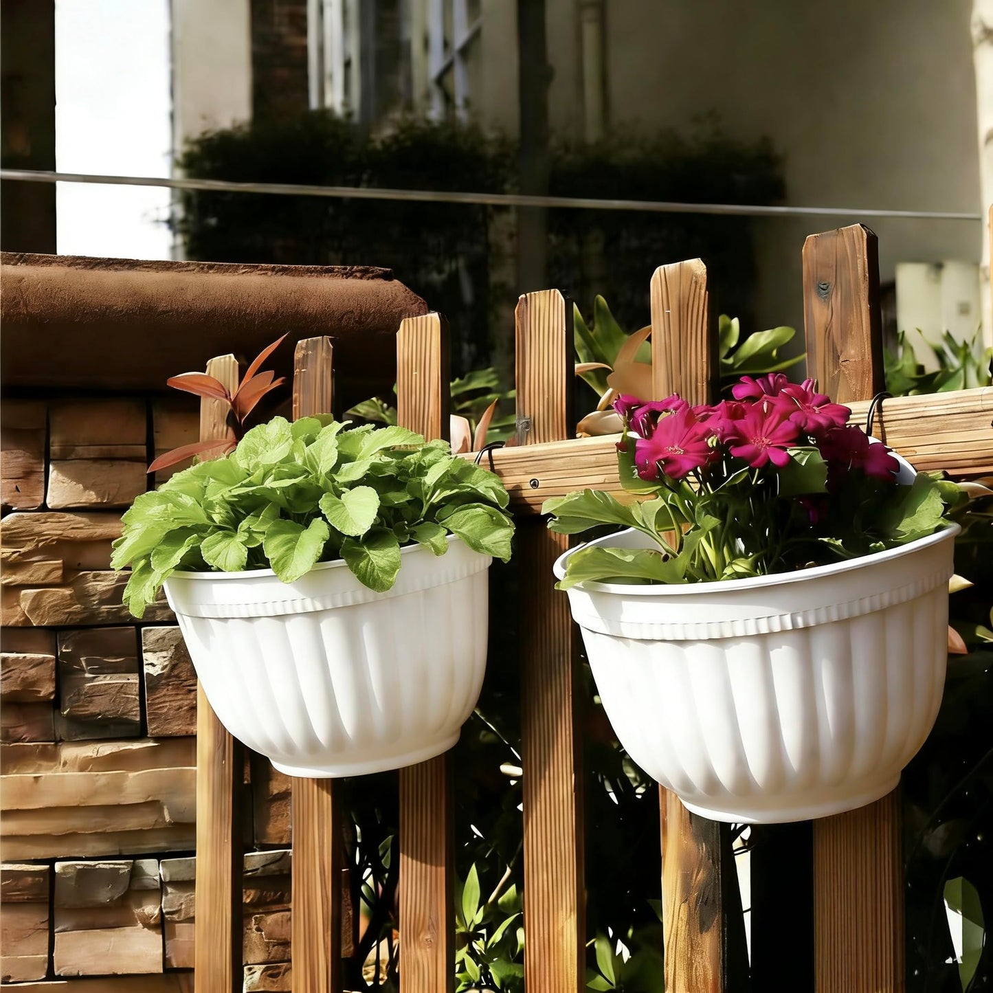 ORIMERC 6 Pcs Plastic Large Wall Plant Pots Vertical Garden Living Wall Mounted Window Hanging Basket Fence Planters Indoor Outdoor for Plants Flowers Kitchen Herbs Holder with Drainage Decor White