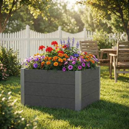 solaroxy Modern Metal Planter Box 27" L x 27" W x 17" H, Large Square Planter Box with Drainage Bottom, Morden Design Outdoor & Indoor Flower Planter for Balcony, Patio, Yard