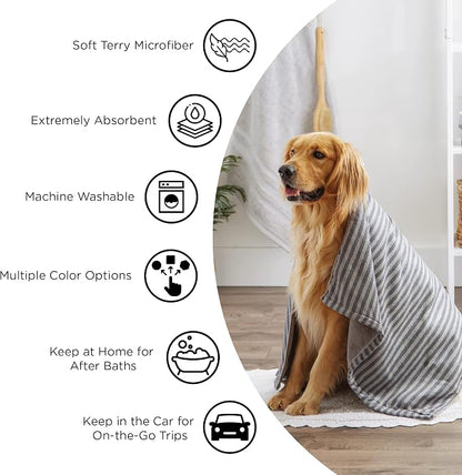Bone Dry Pet Grooming Towel Collection Absorbent Microfiber X-Large, 41x23.5, Embroidered Green (Pack of 12)