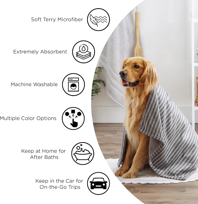 Bone Dry Pet Grooming Microfiber Towel, Embroidered Collection, X-Large,41x23.5, Lavender (Pack of 12)