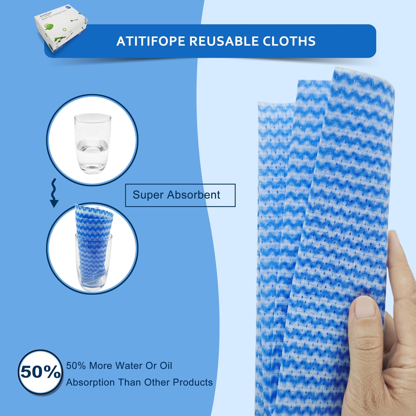 Atitifope Reusable Cleaning Cloths,50 Count,Thickened Heavy Duty Wipes for Kitchen,Bathroom,Car-Multi-Purpose Cleaning Towels