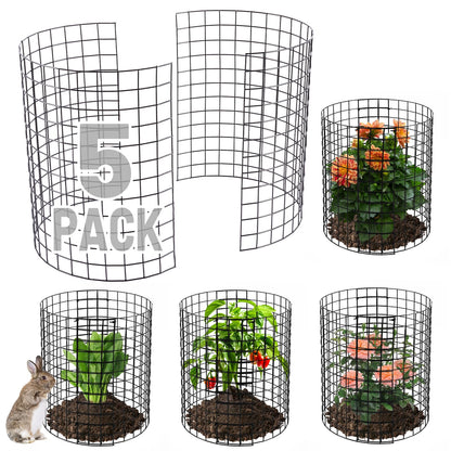 12-gauge Wire Pre-Bent Quick Setup Plant Protectors from Animals -14''H *13''Dia Chicken Wire Plant Cages to Keep Rabbits Deers Squirrels Out, Garden Bunny Barricades with Zip Ties Stakes, 5Pack