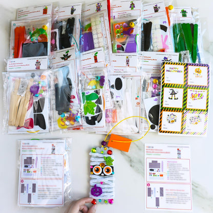 Winlyn 24 Sets Halloween Crafts Kits Fall Crafts DIY Craft Stick Halloween Ornaments Decorations Art Set Jack-O’-Lantern Ghost Foam Stickers Arts and Crafts for Kids Classroom Activities Party Favors